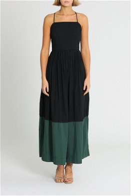chinese dress ladies Pink Color Block Shoulder Tie Maxi Dress