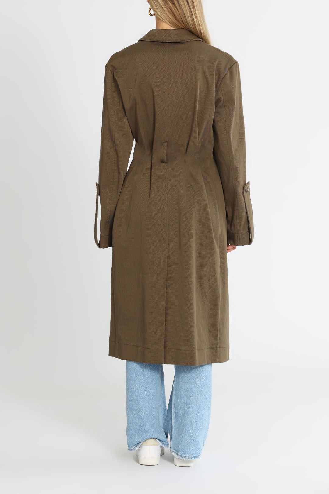 Hire Mercerised Cotton Twill Trench in Khaki Bassike GlamCorner