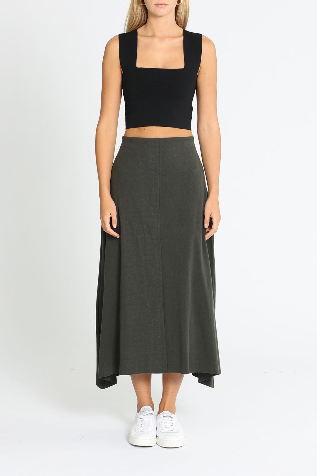 Bassike Midi Rib Draped Skirt Grey
