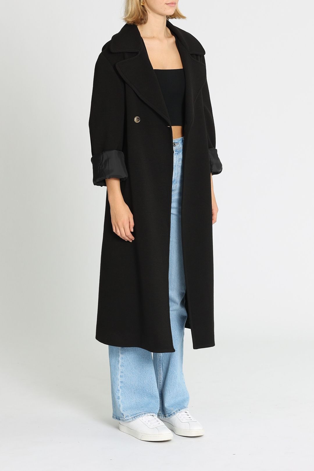 Bassike Twill Trench Coat Black Button Closure