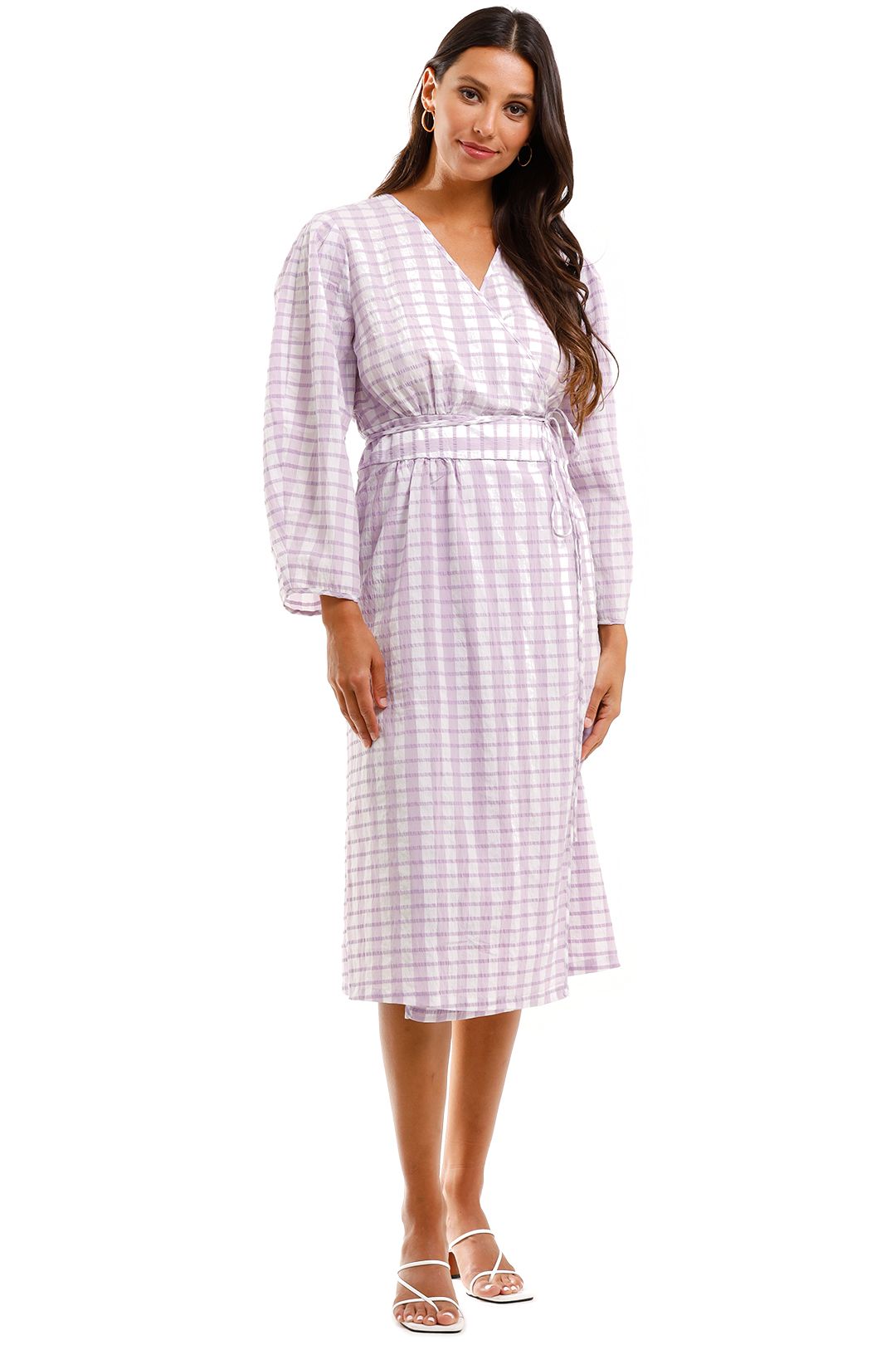 Baum Und Pferdgarten Gathered Checked Seersucker Midi Wrap Dress