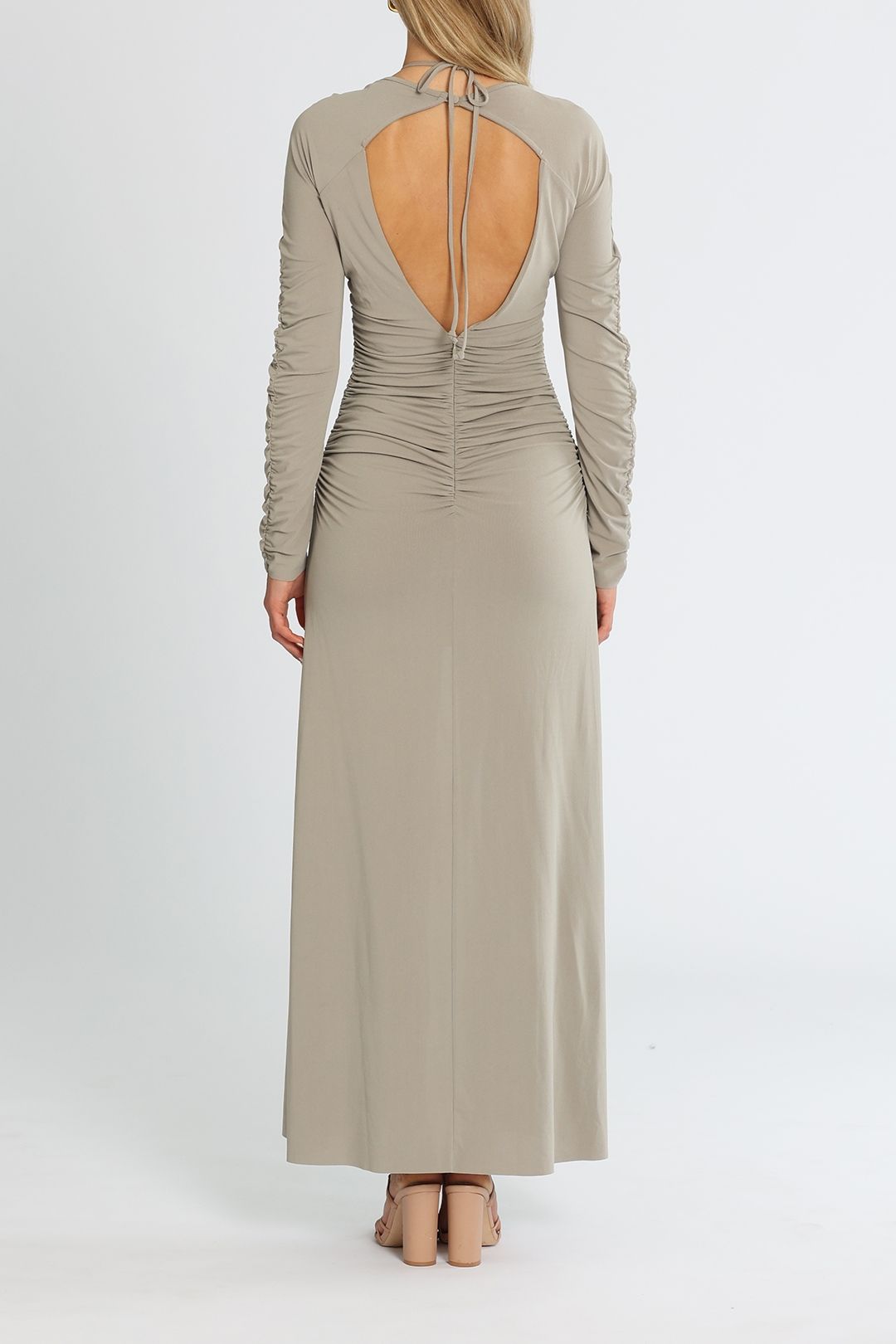 Hire Adaline Long Sleeve Maxi Dress in Taupe Bec and Bridge GlamCorner