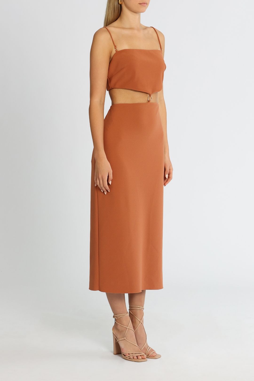 Hire Alba Cut Out Midi Dress in Terracotta | Bec and Bridge