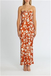 Bec and Bridge Blossom Strapless Maxi Dress Rust Print