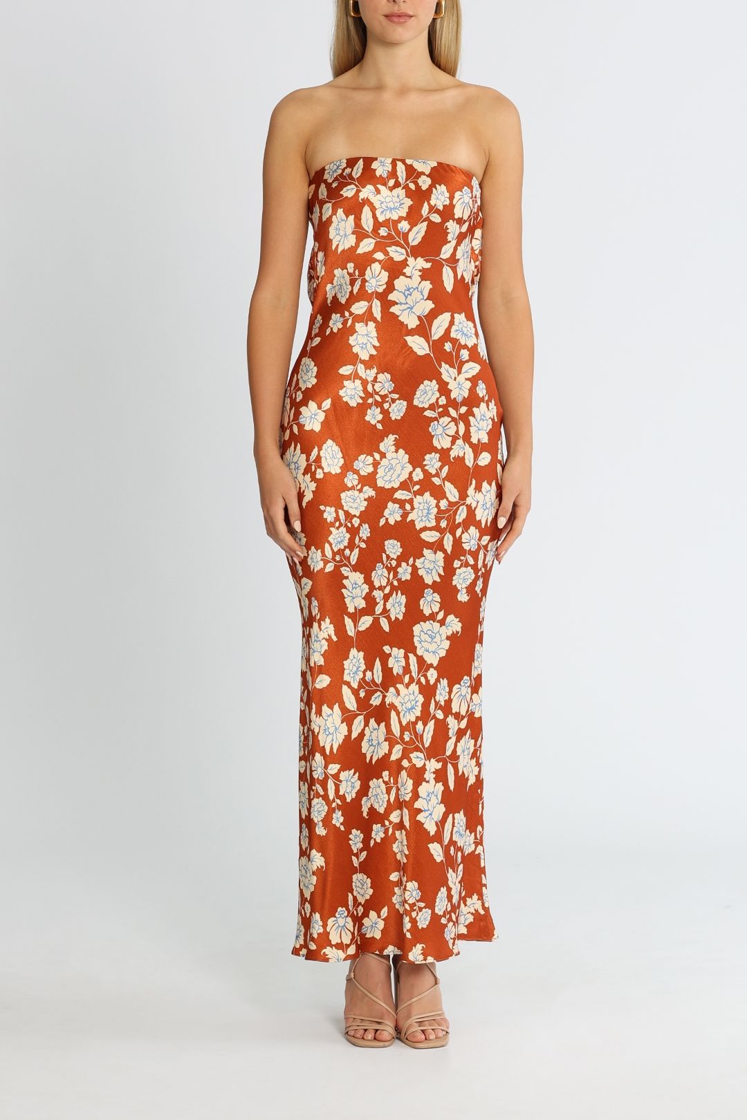 Bec and Bridge Blossom Strapless Maxi Dress Rust Print