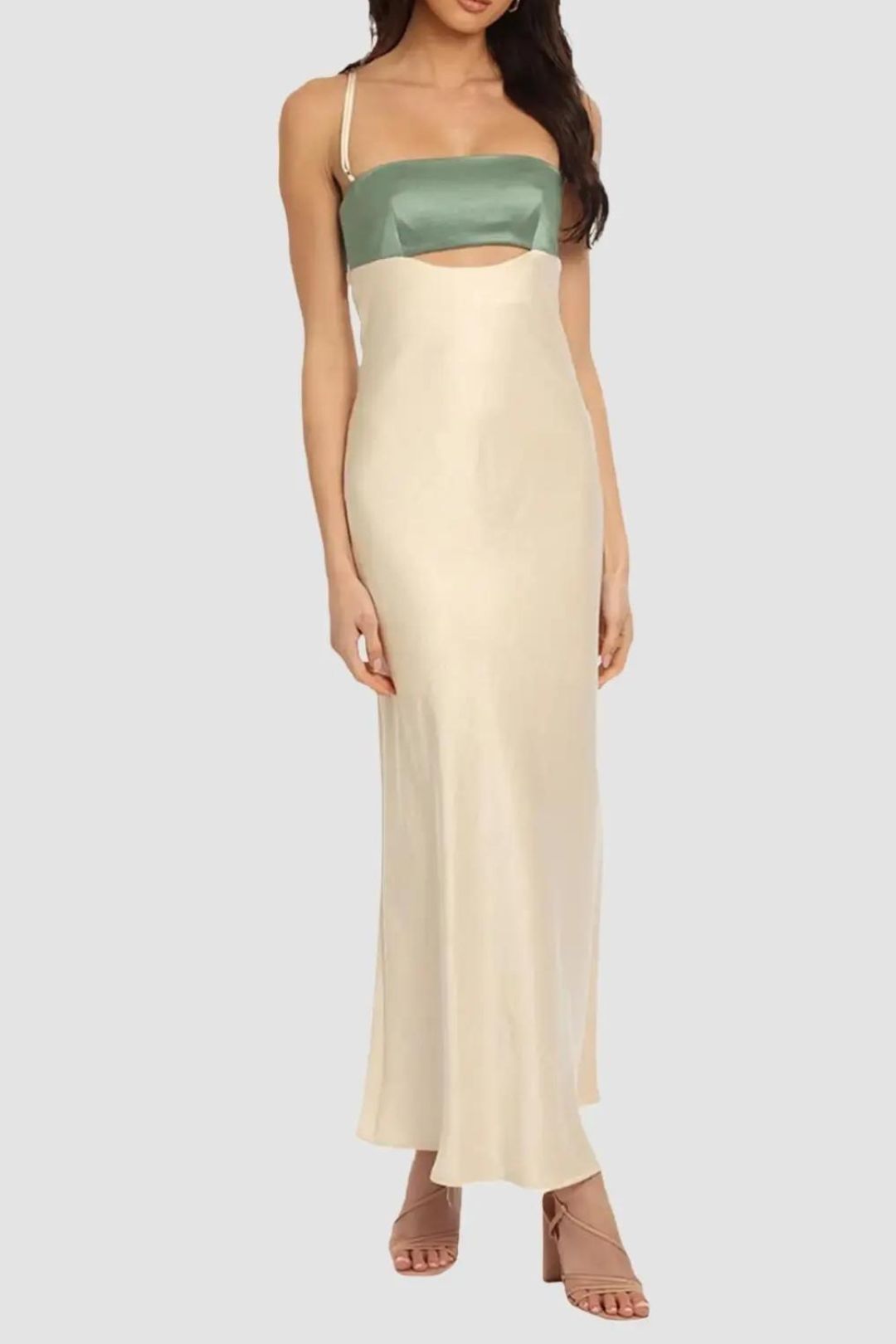 beige and green dress Ivy Green Linen Corset Dress main image 1