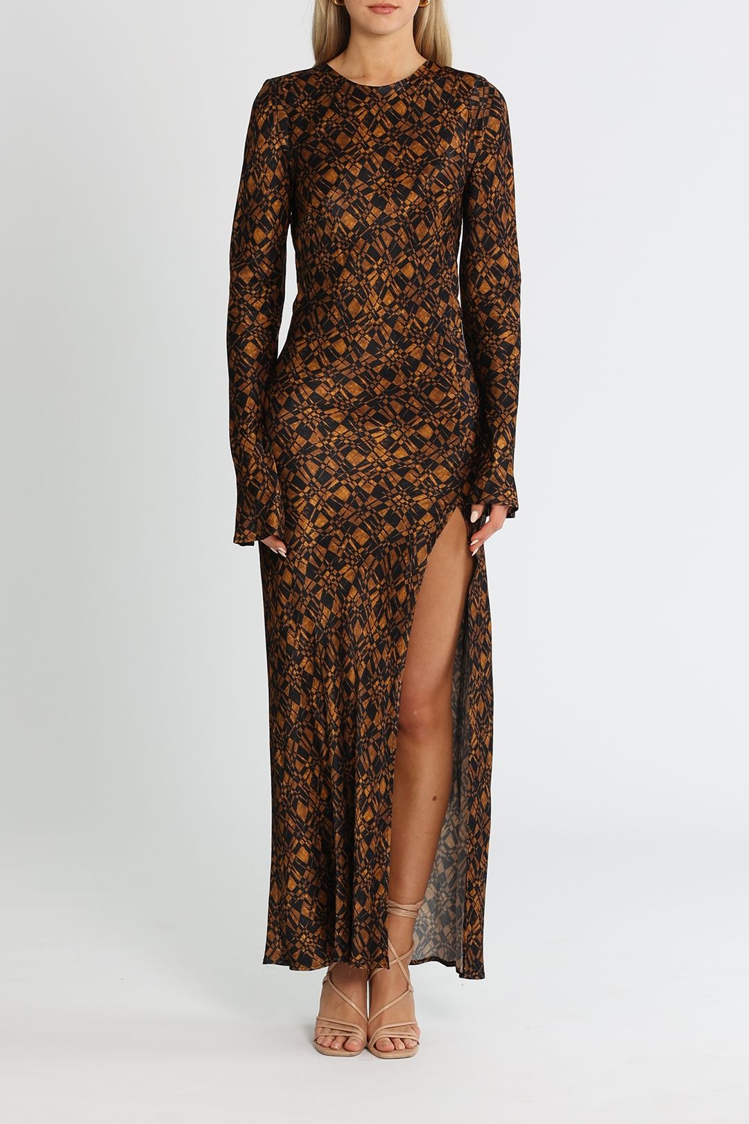 Printed long dresses with sleeves on sale