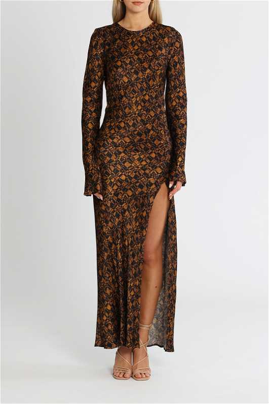 bec and bridge brown long sleeve dress St. Agni | Sheer Silk Circle Hem Dress