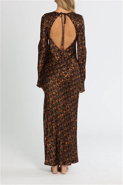 high neck long sleeve gold dress Shona Joy - La Lune High Neck Balloon Sleeve Maxi Dress - Gold