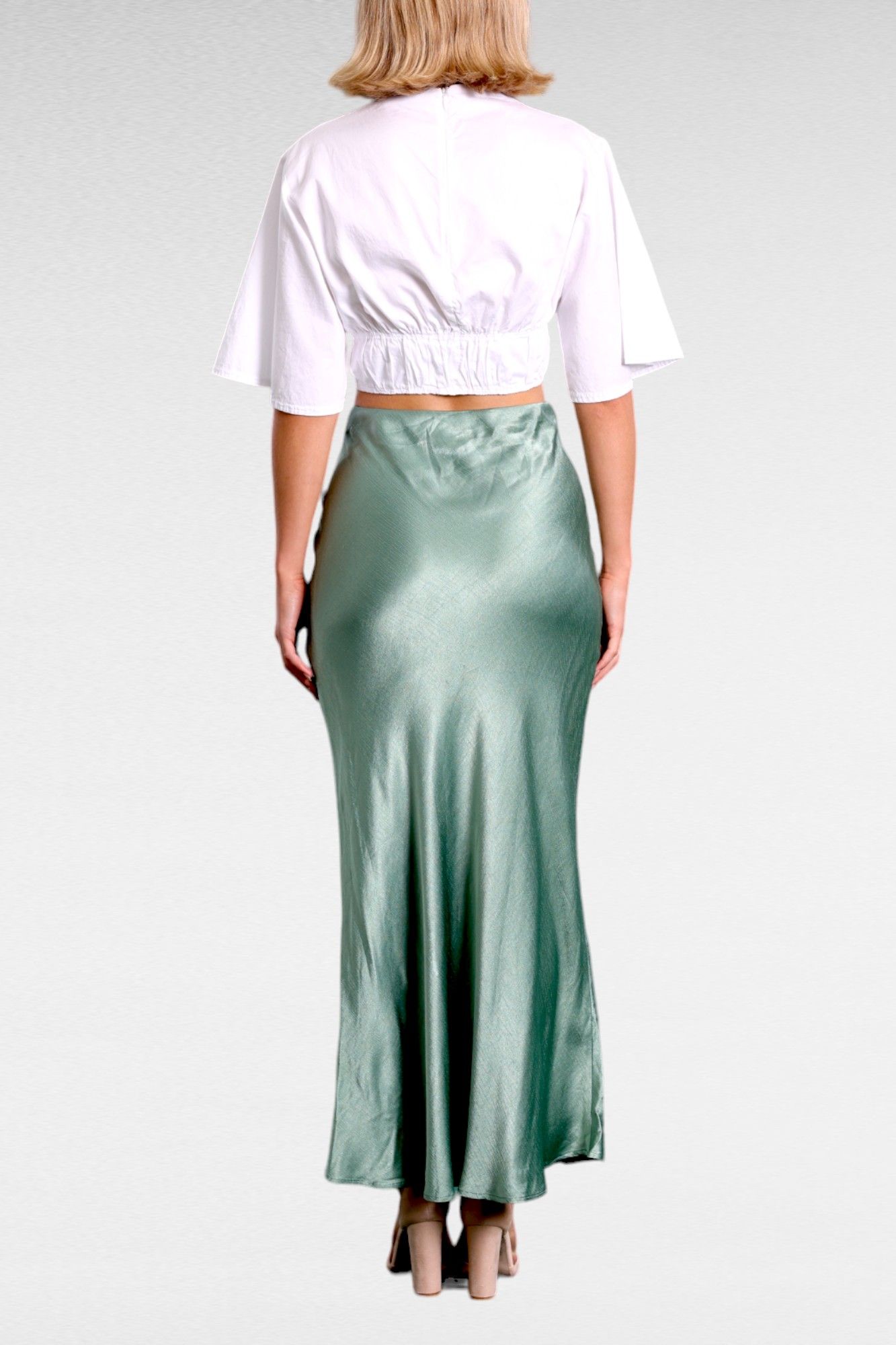 Bec and Bridge Cheri Slip Maxi Skirt Green Bias Cut