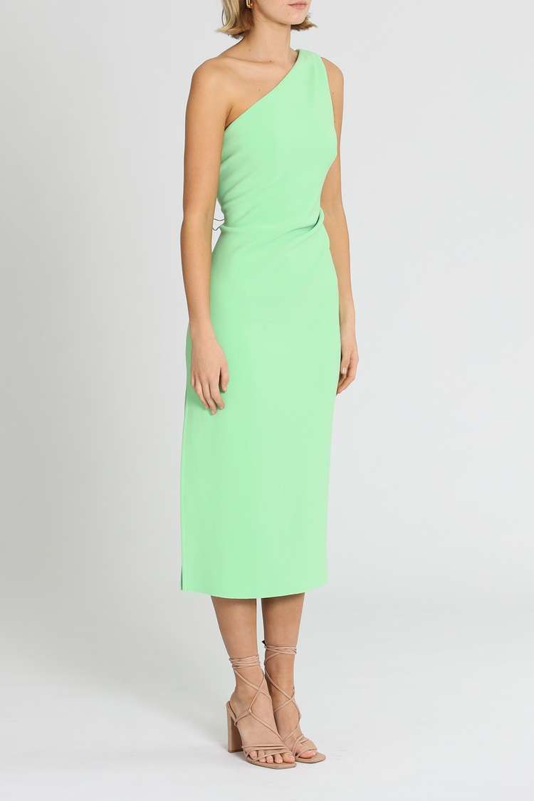 Hire Clover Asymmetric Midi Dress in Green | Bec and Bridge | GlamCorner