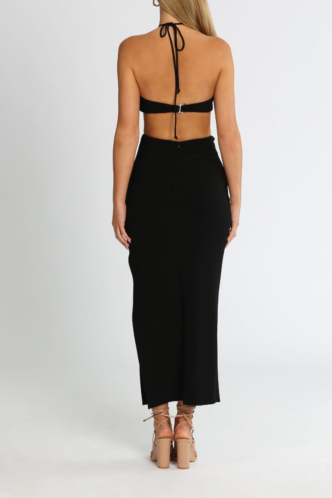 Hire Iris Halter Midi Dress in Black | Bec and Bridge | GlamCorner Hire Iris Halter Midi Dress in Black | Bec and Bridge | GlamCorner