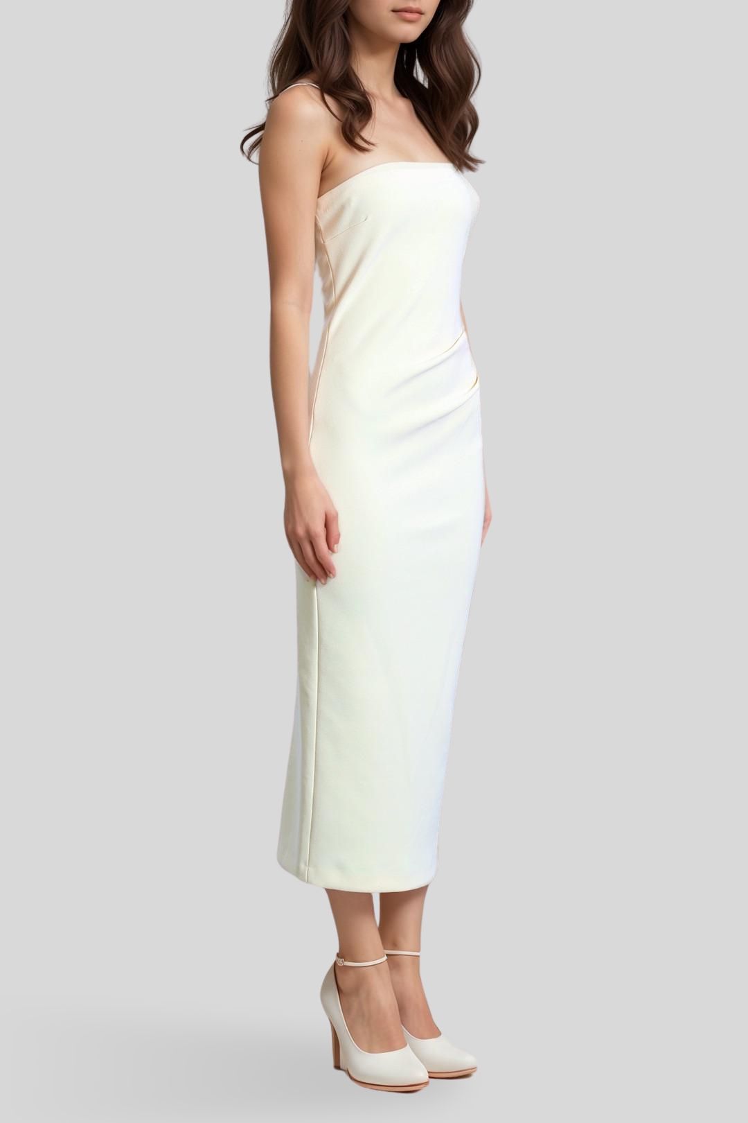 Hire Karina Strapless Midi Dress in Butter Yellow Bec and Bridge GlamCorner