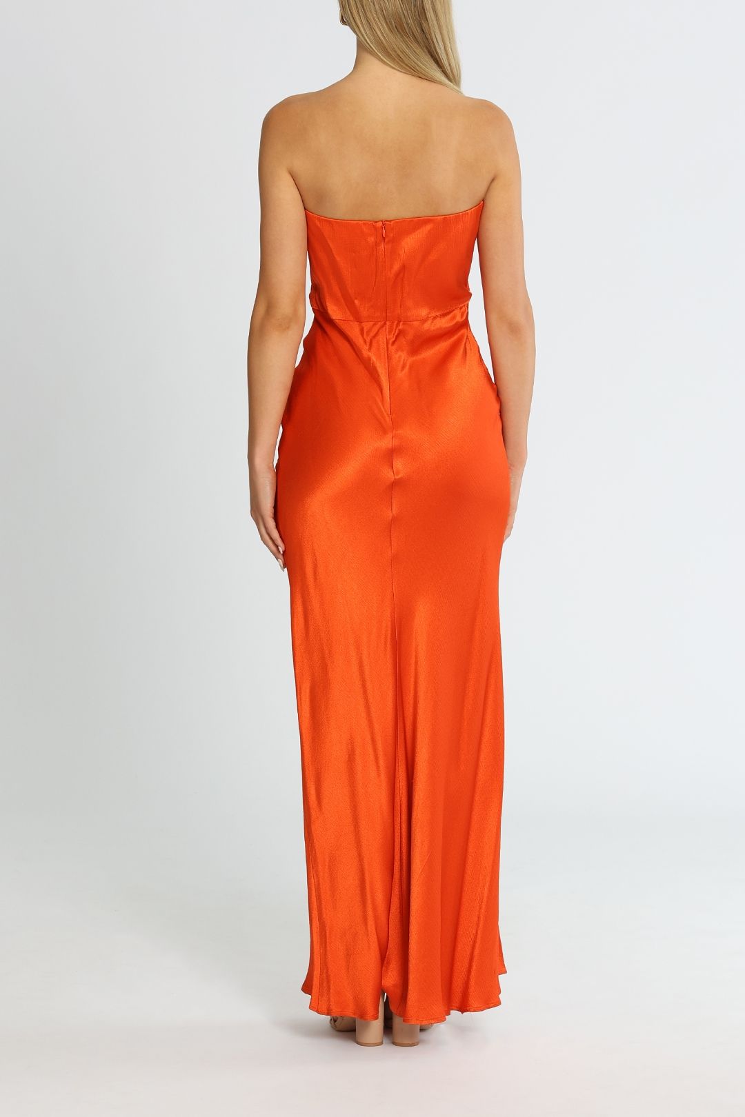 Hire Lila Strapless Maxi Dress in Blood Orange Bec and Bridge GlamCorner