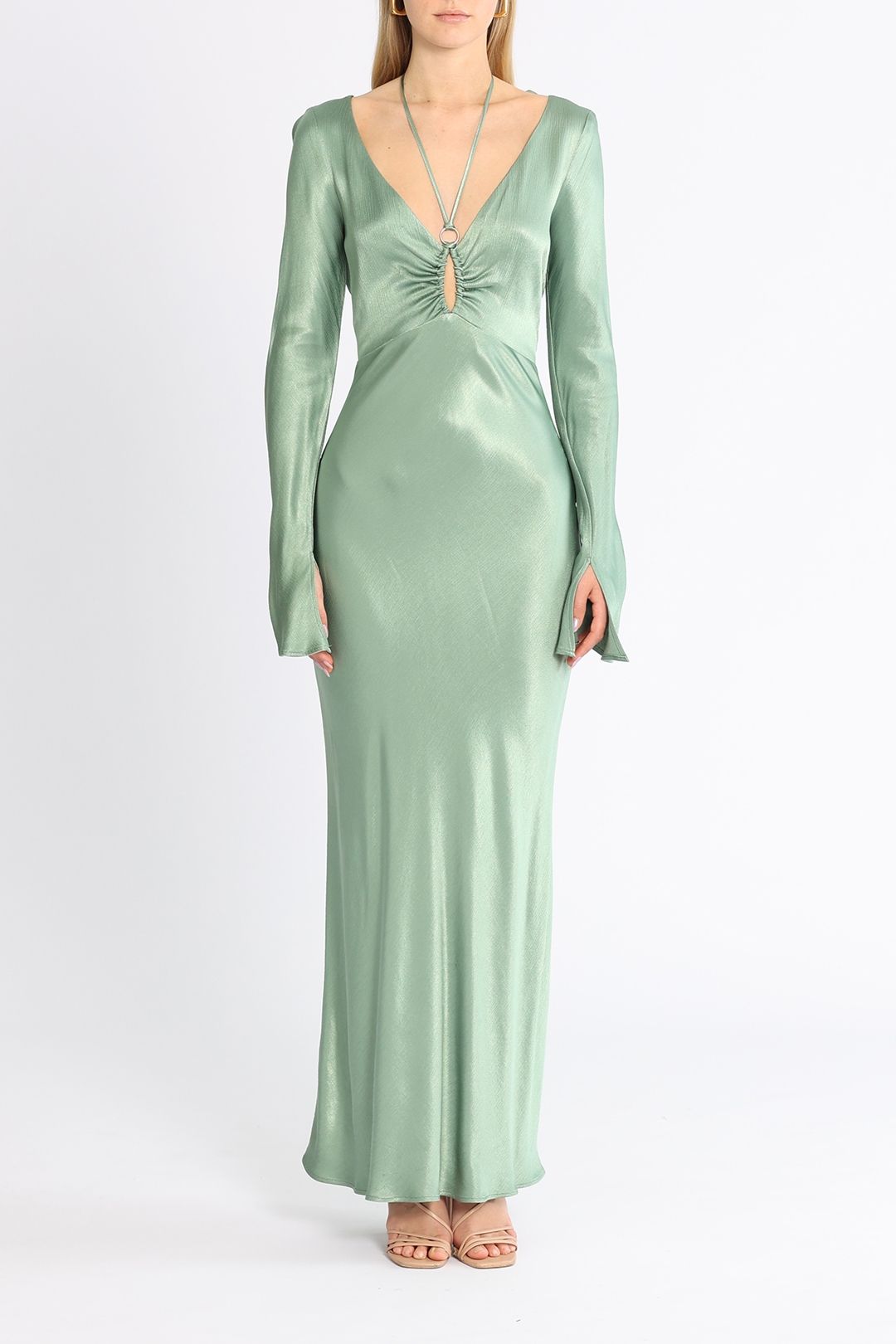 Hire Malyka Long Sleeve Maxi Dress in Green Bec and Bridge