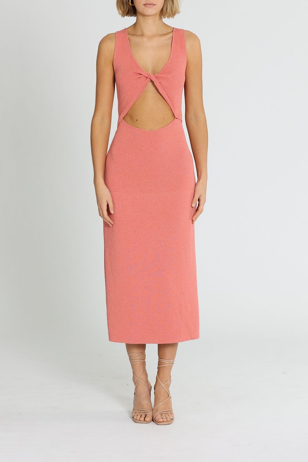 Bec and Bridge Oasis Knit Twist Midi Dress Salmon