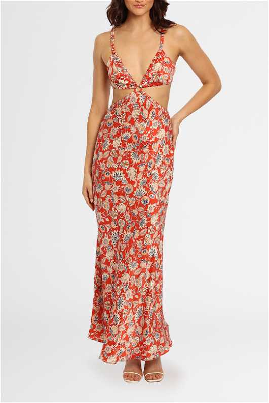 knee length dresses for ladies Bec & Bridge Sania Asym Dress in Rouge – Coco & Lola main image 1