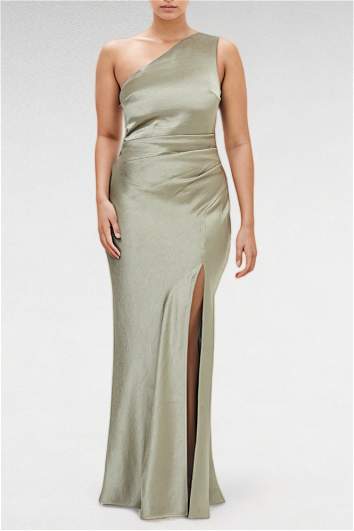 Hire The Dreamer Asym Dress in Sage | Bec and Bridge | GlamCorner