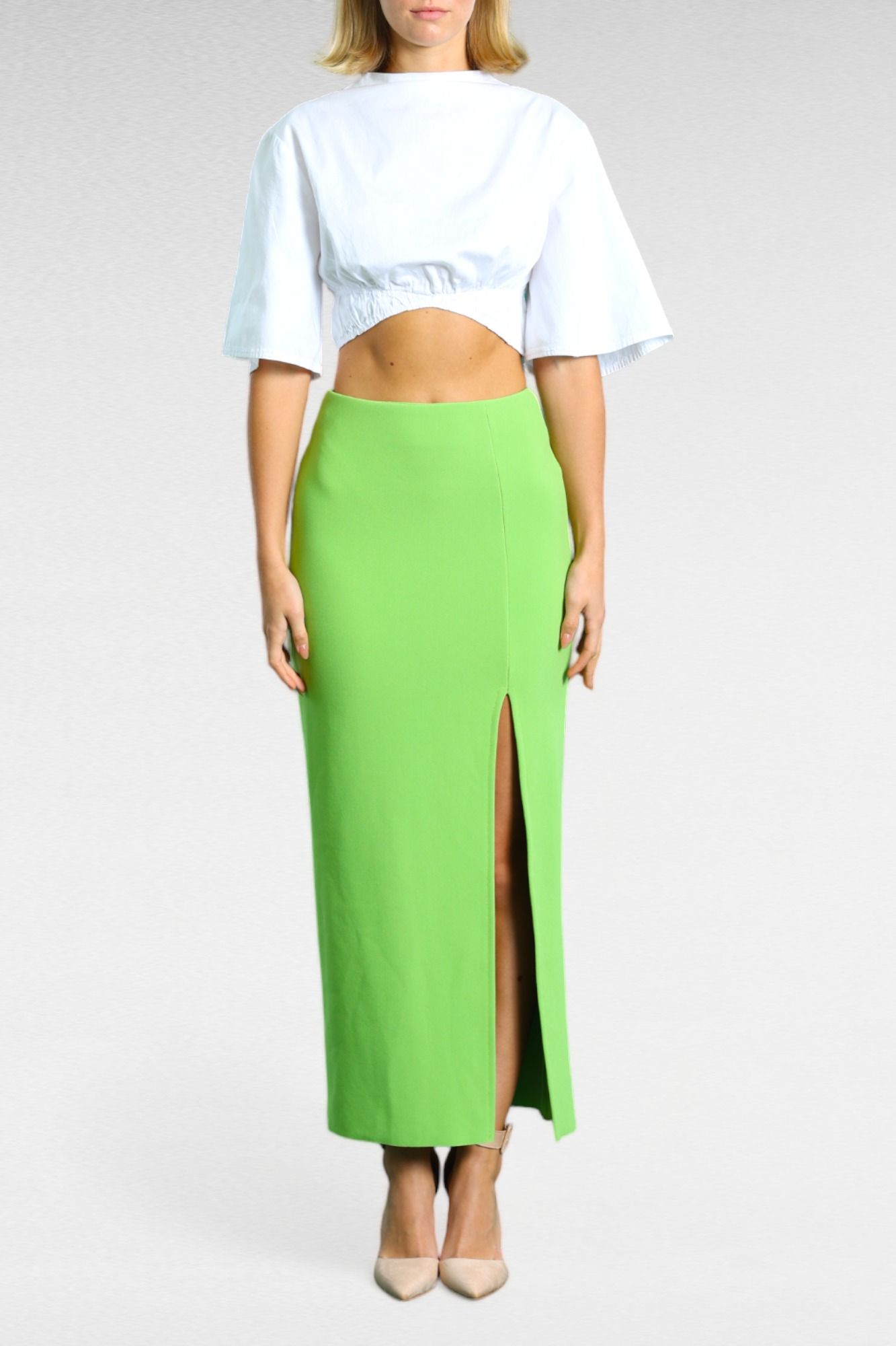 Eudora Baias Cut Maxi Skirt in Green and Pink