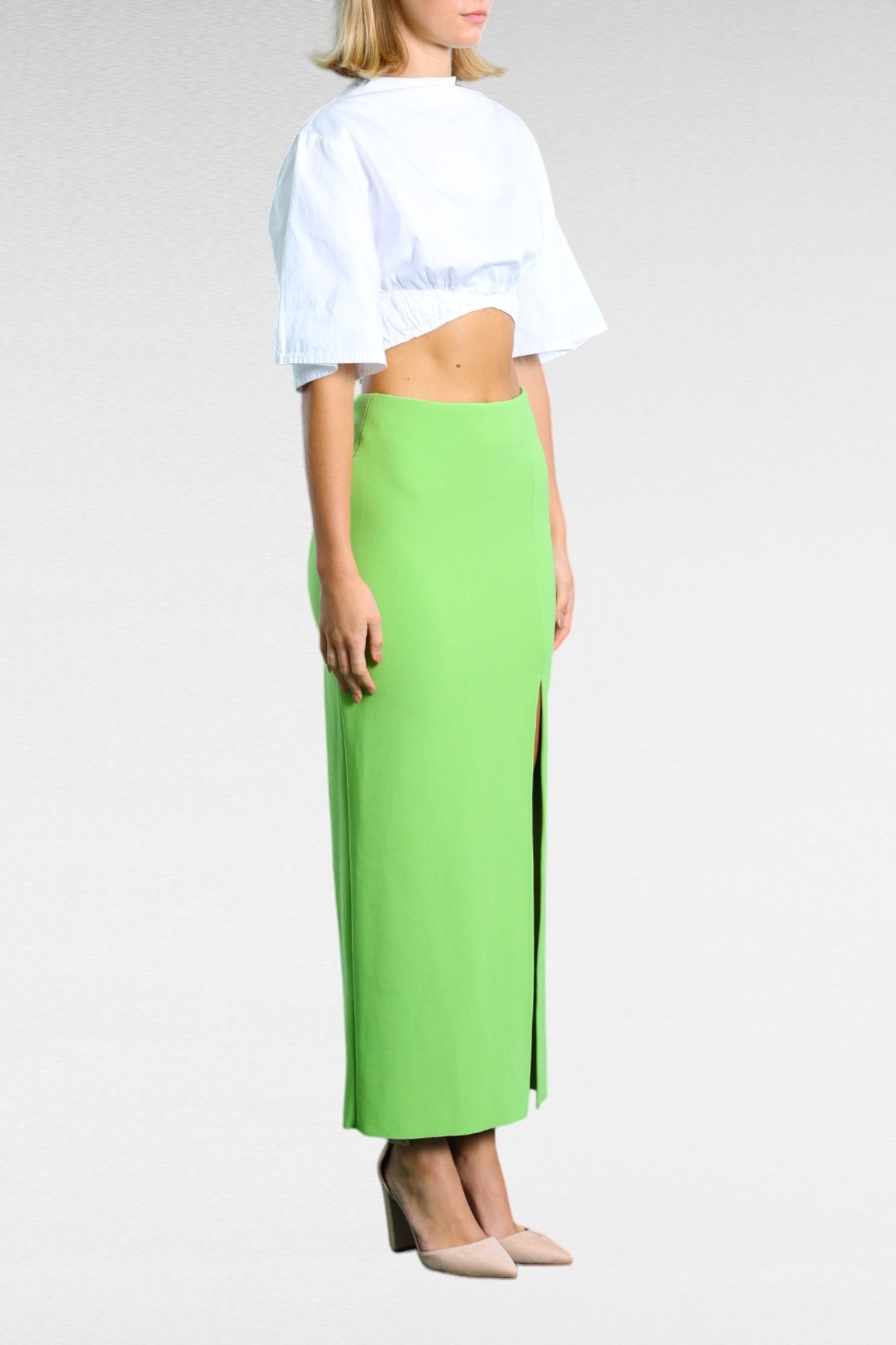 Bec + Bridge Karina Maxi Skirt In Sweet Pea Green Leg Split