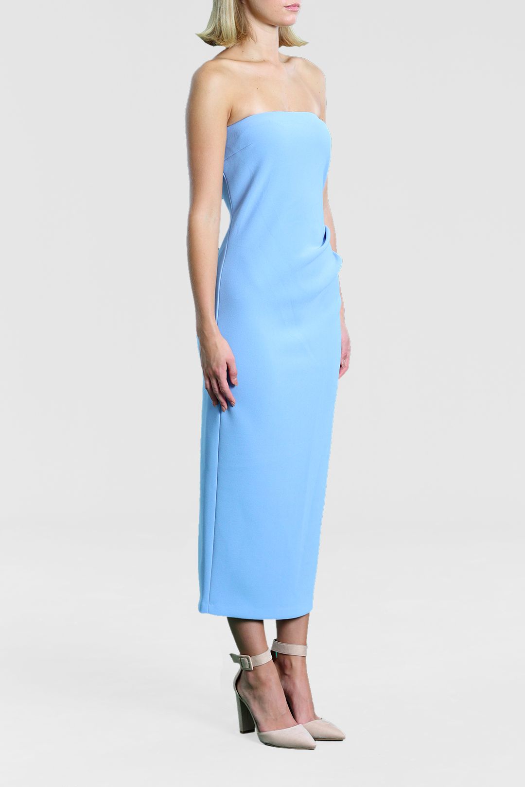 Bec + Bridge Karina Strapless Midi Dress Cornflower Zip