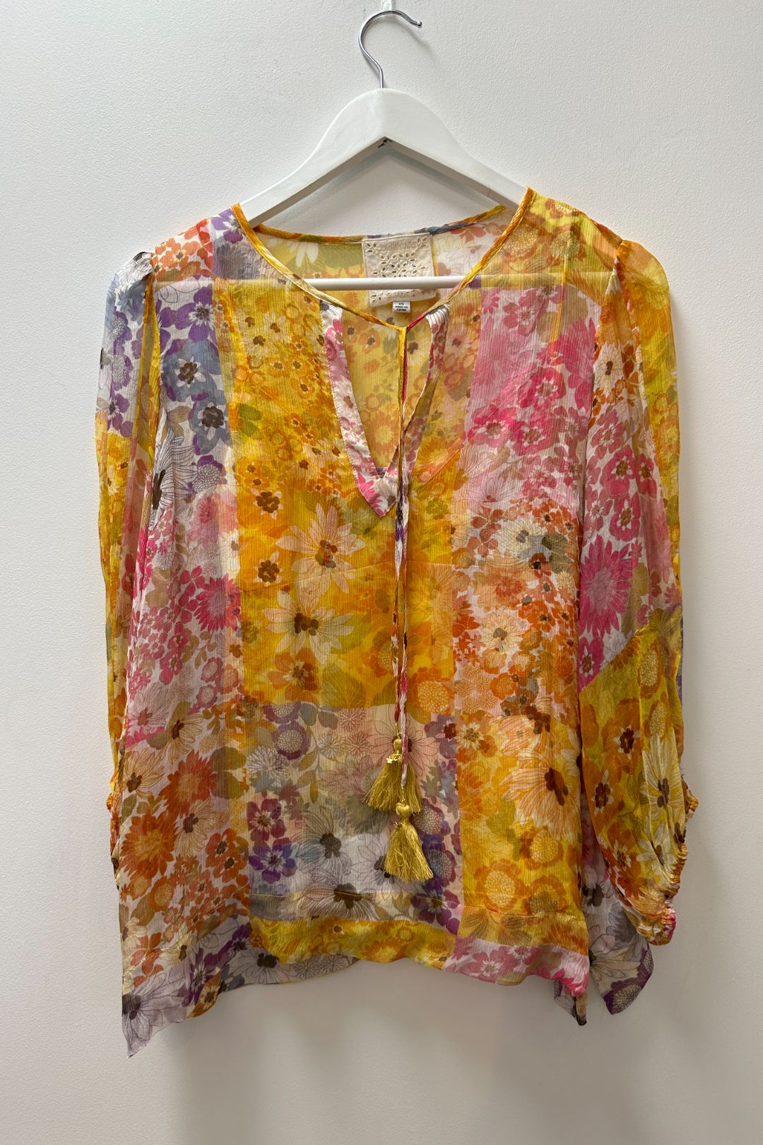 Johnny Was Becky Floral Chiffon Peasant Top