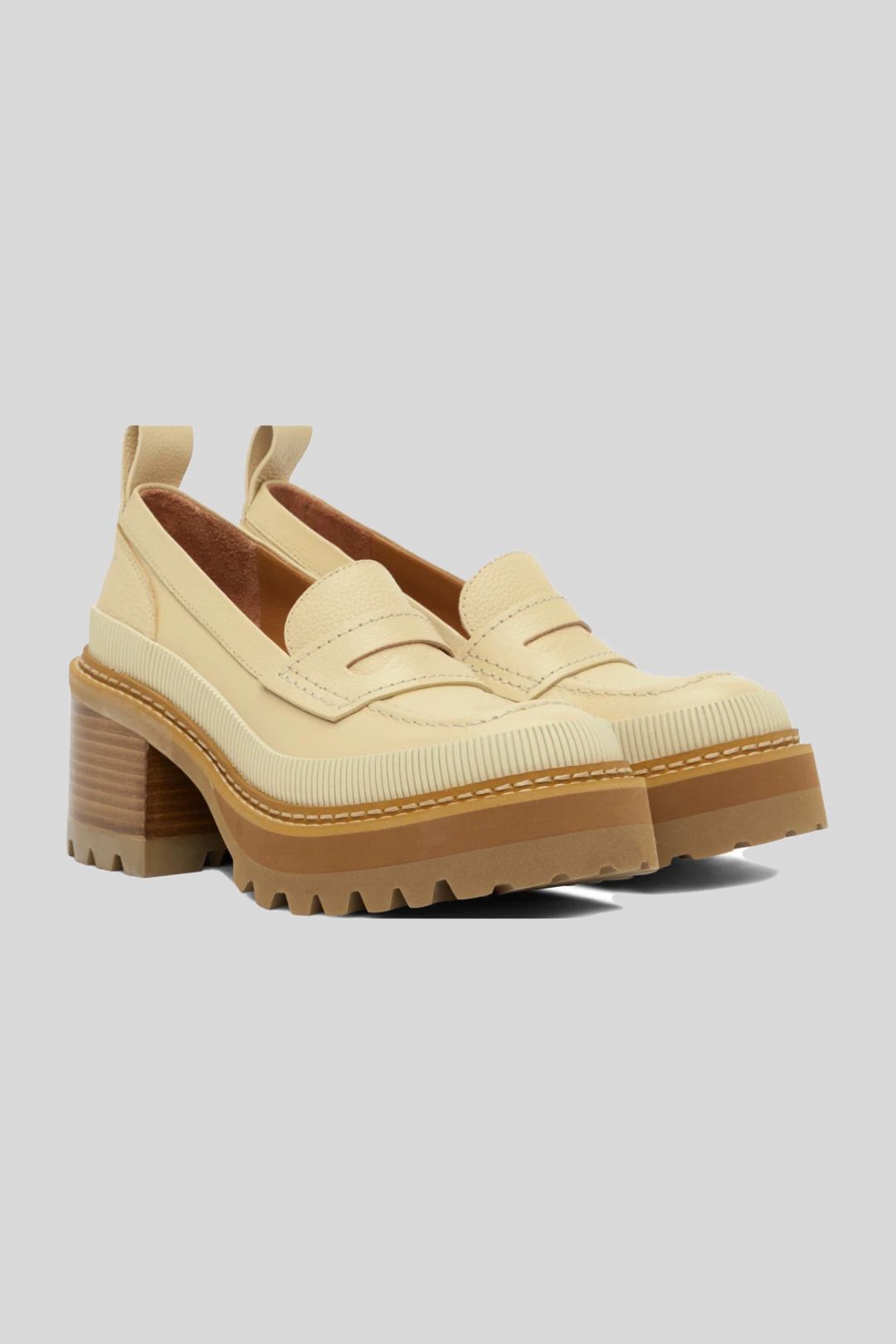 See by Chloe Beige Mahalia Textured-leather Heeled Loafers 