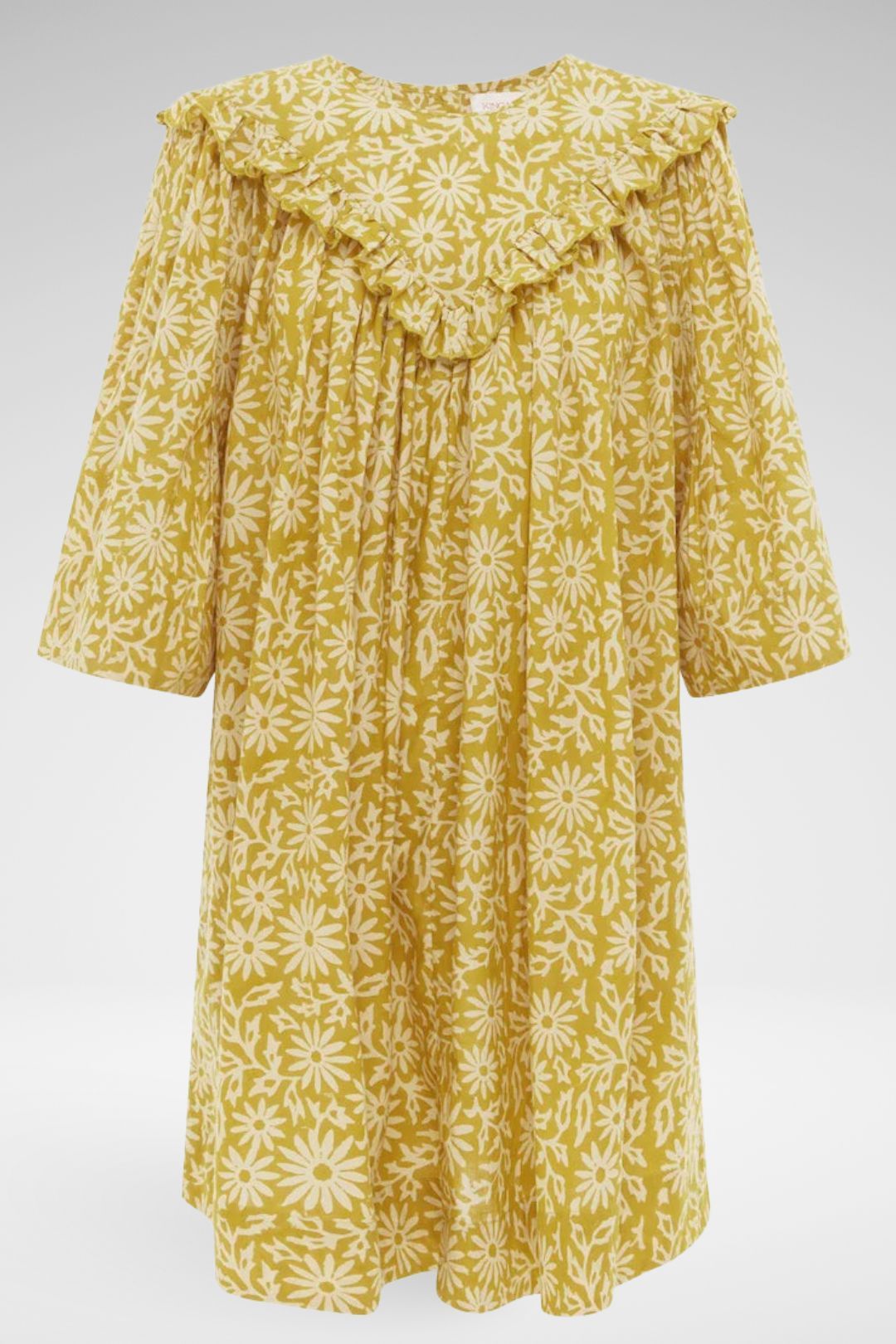 Hire Belezza Block Printed Que Mini Dress in Mustard Kinga Csilla