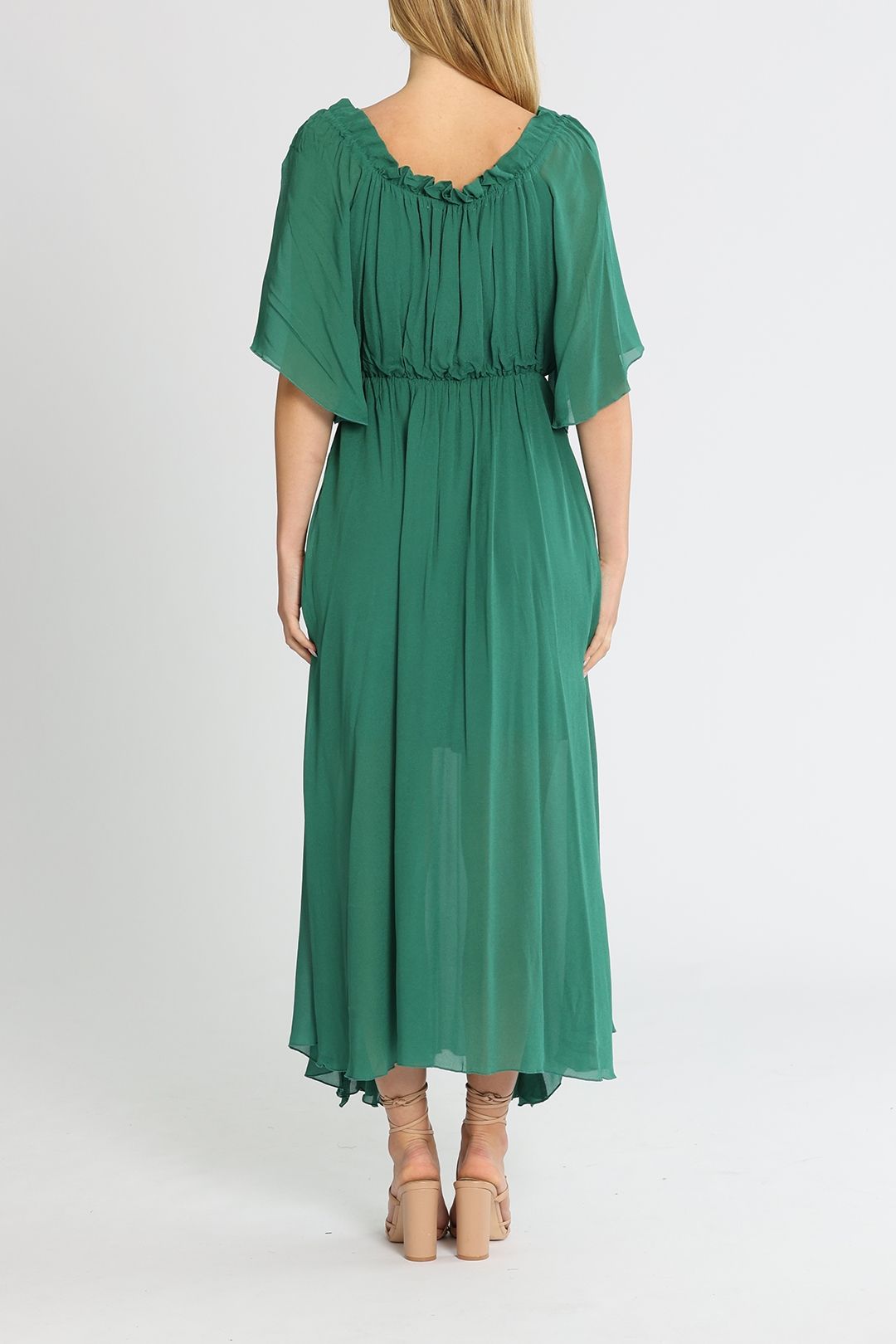 dominique midi dress Dominique Pink One-Shoulder Ruffle Midi Dress – All About May