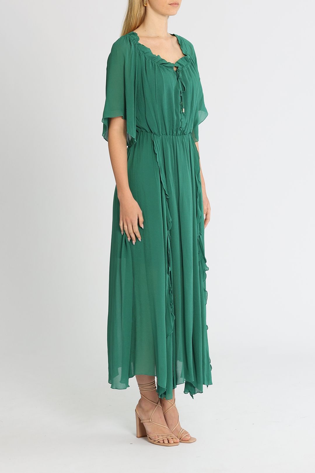 Belle and Bloom Amour Amour Midi Dress Green Ruffles