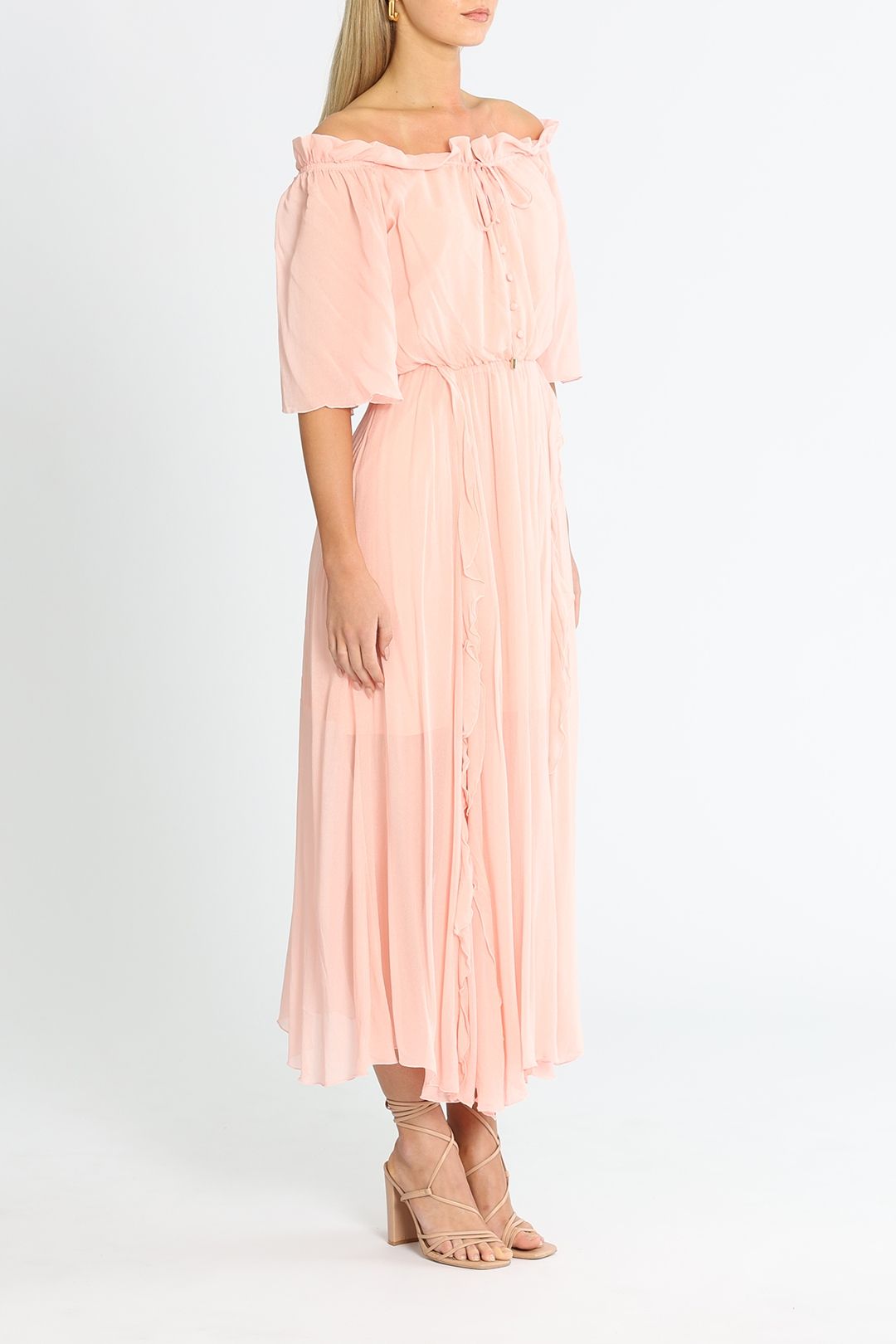 Belle and Bloom Amour Amour Ruffled Maxi Dress Blush Elastic Waistband