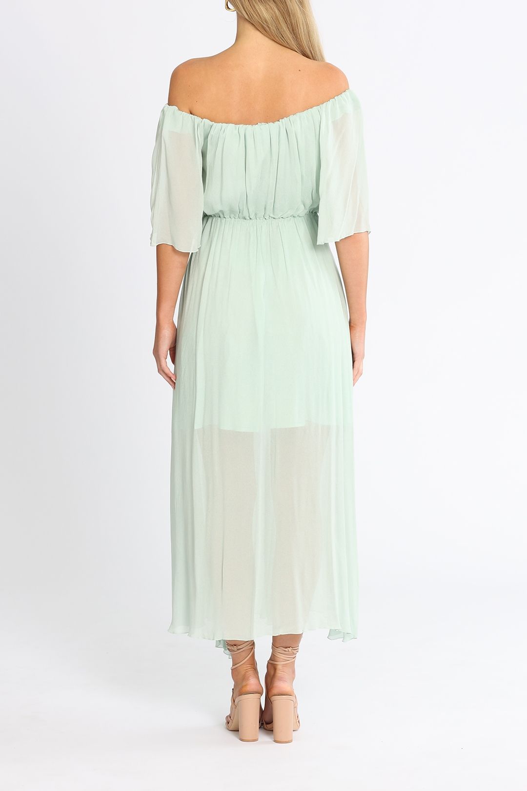 Belle and Bloom Amour Amour Ruffled Maxi Dress Green Off Shoulder