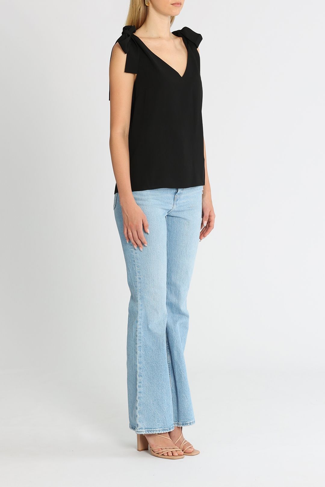 Belle and Bloom Feel For You V Neck Top Black Self Tie Straps