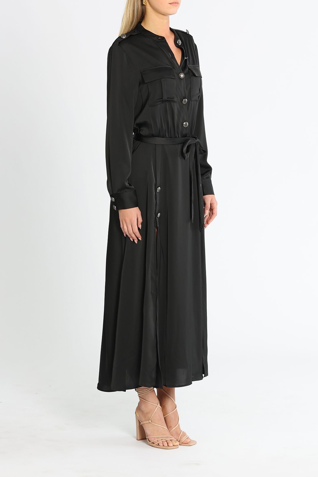 Belle and Bloom Lover To Lover Maxi Shirt Dress Black Waist Tie