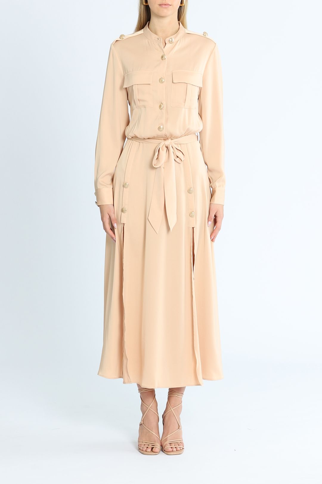 Hire Lover To Lover Maxi Shirt Dress in Nude | Belle and Bloom | GlamCorner