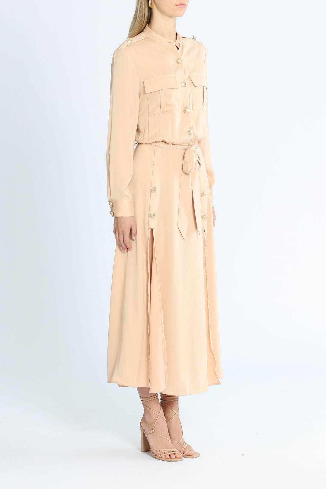 Belle and Bloom Lover To Lover Maxi Shirt Dress Nude Long Sleeves