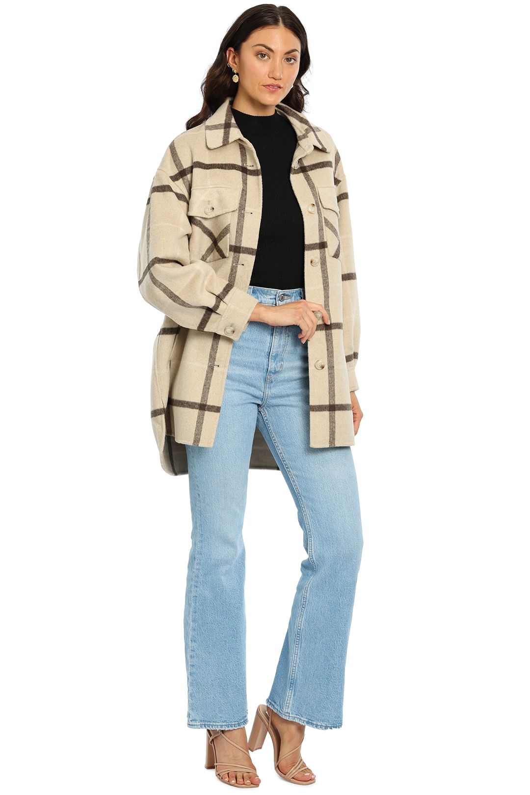 Belle and Bloom River’s Edge Plaid Shacket Beige Check