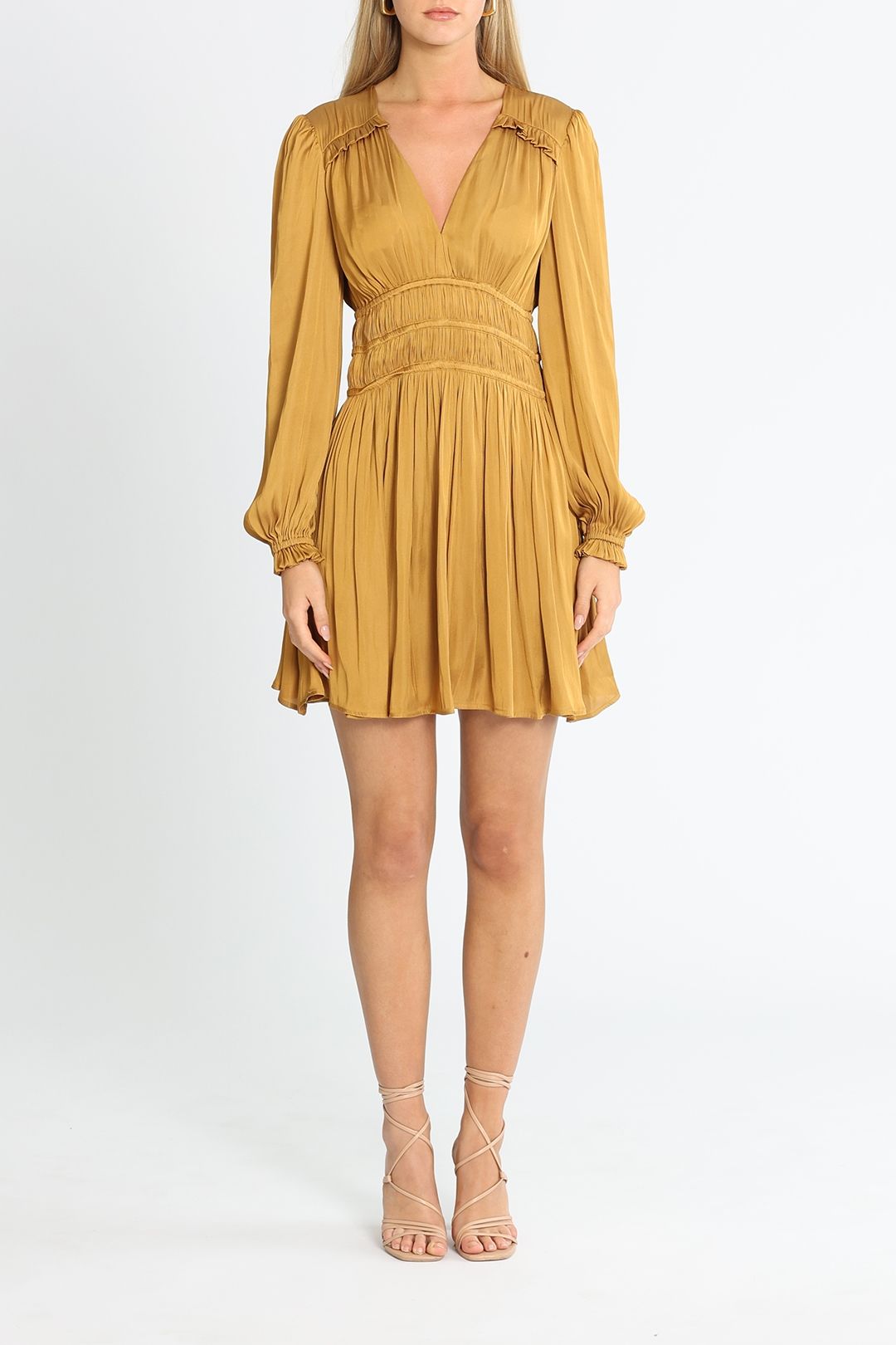Belle and Bloom Shine Bright Ruched Dress Mustard