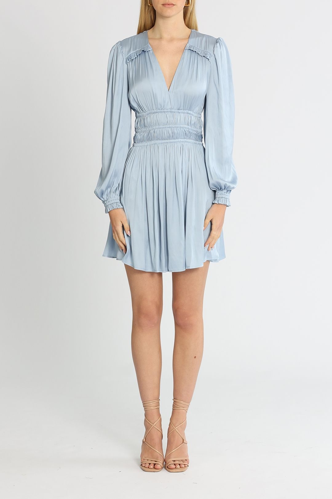 Hire Shine Bright Ruched Mini Dress Blue | Belle and Bloom | GlamCorner