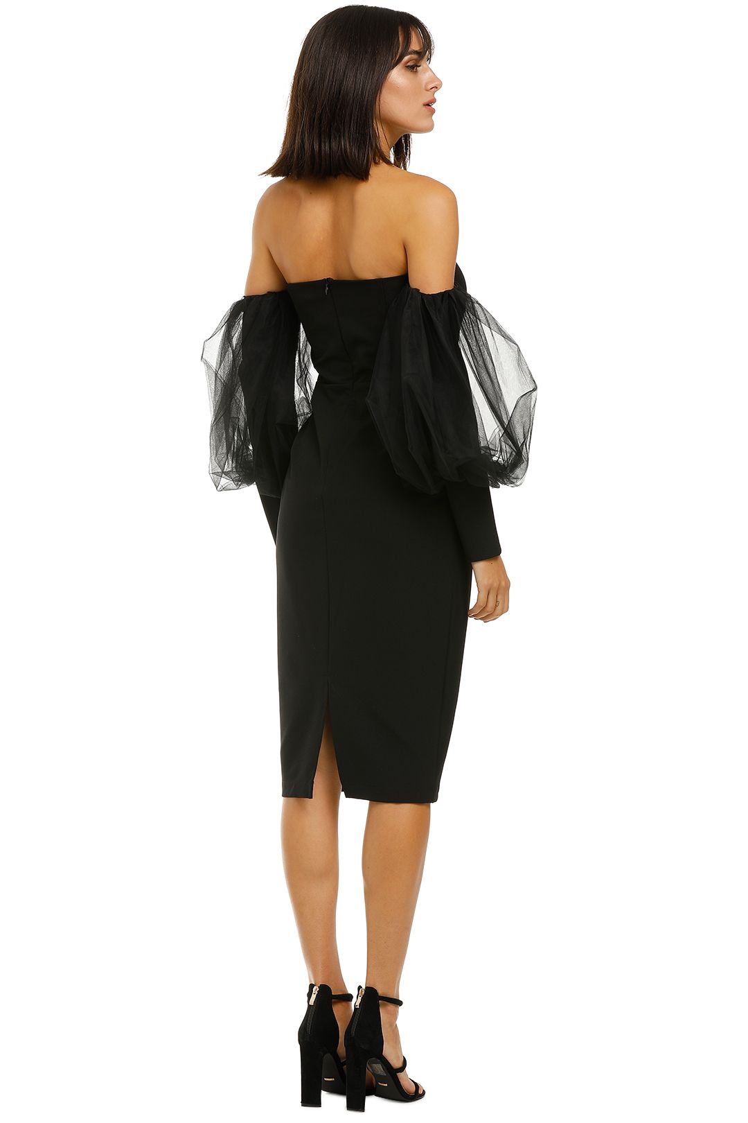 Harper Black Feather Hem Midi Dress