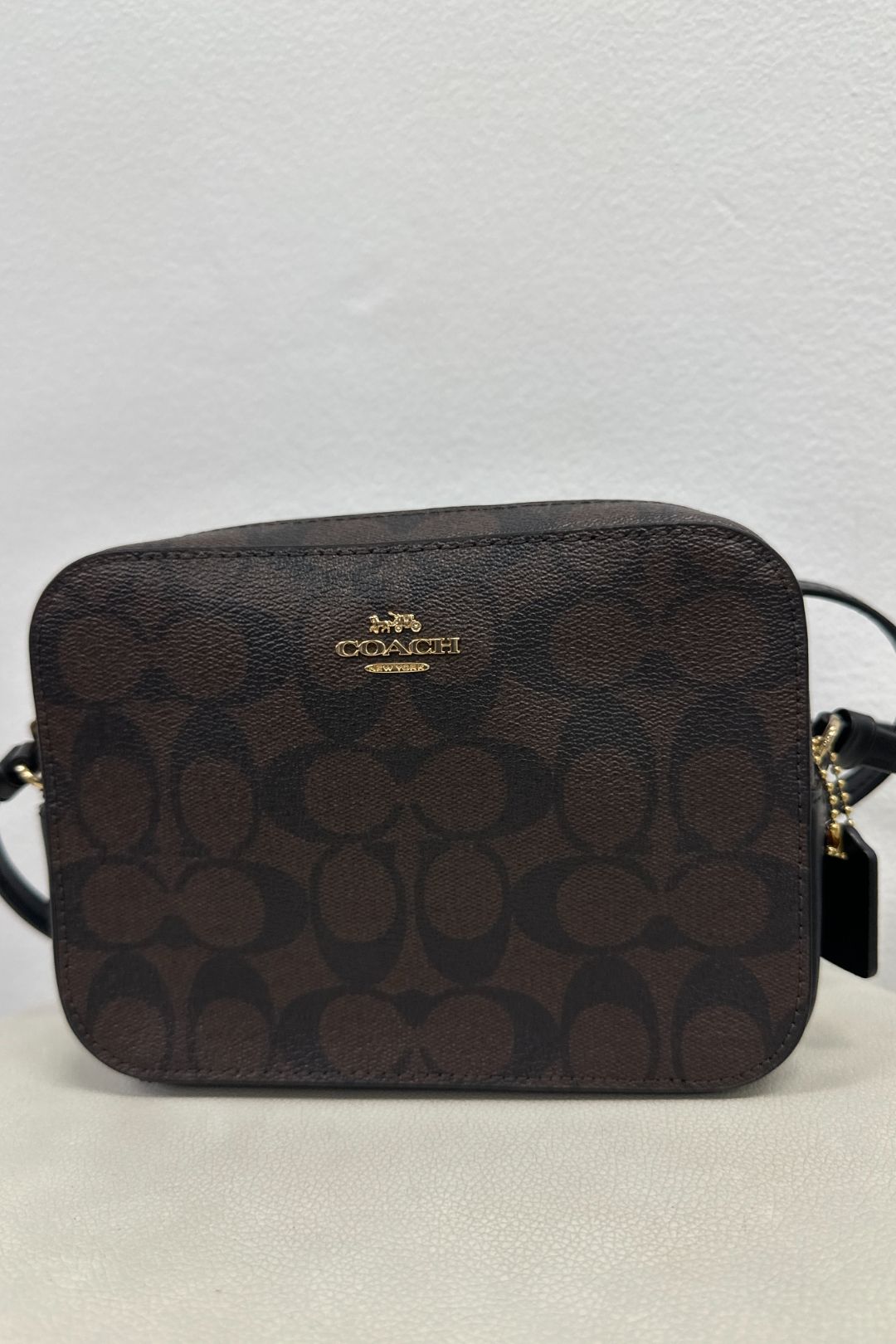 Coach Black and Brown Mini Camera Bag in Signature Canvas