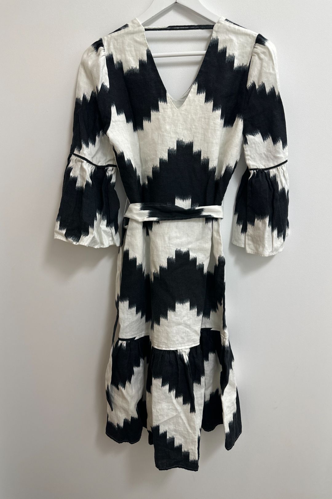 Country Road Black and White Ikat Longline Linen Dress