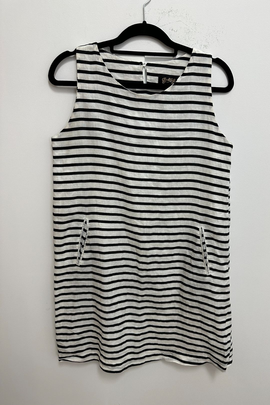 Black and White Stripe Linen A-Line Mini Dress