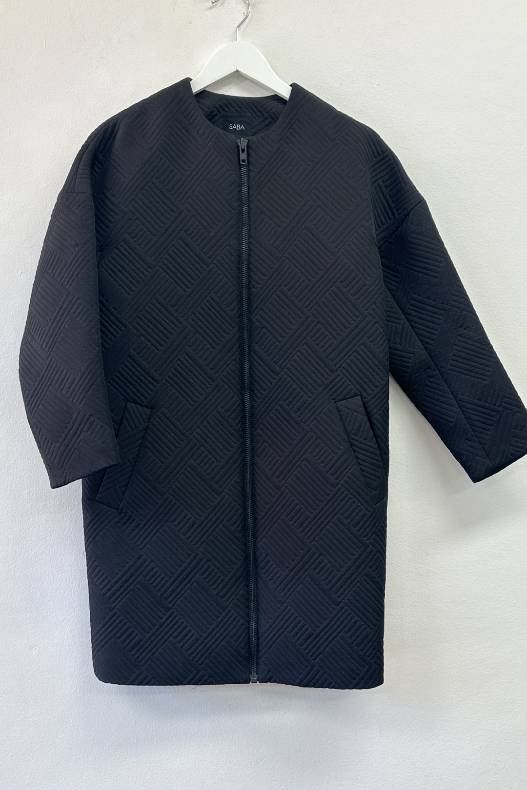 Saba Black Collarless Long Sleeve Coat