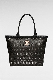 Black Leather and Rose Gold Sequin Tote