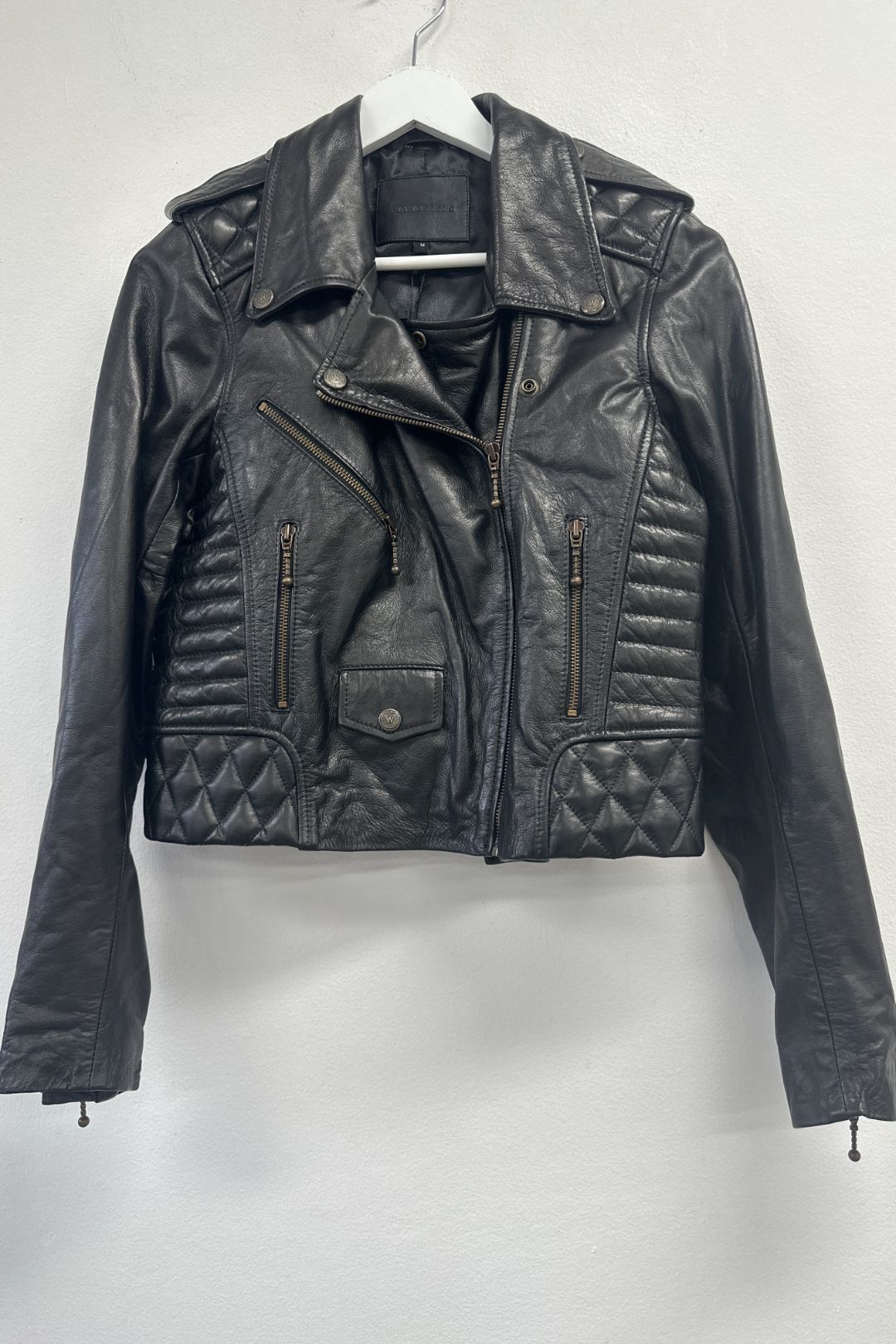 Badgley mischka quilted leather biker jacket online