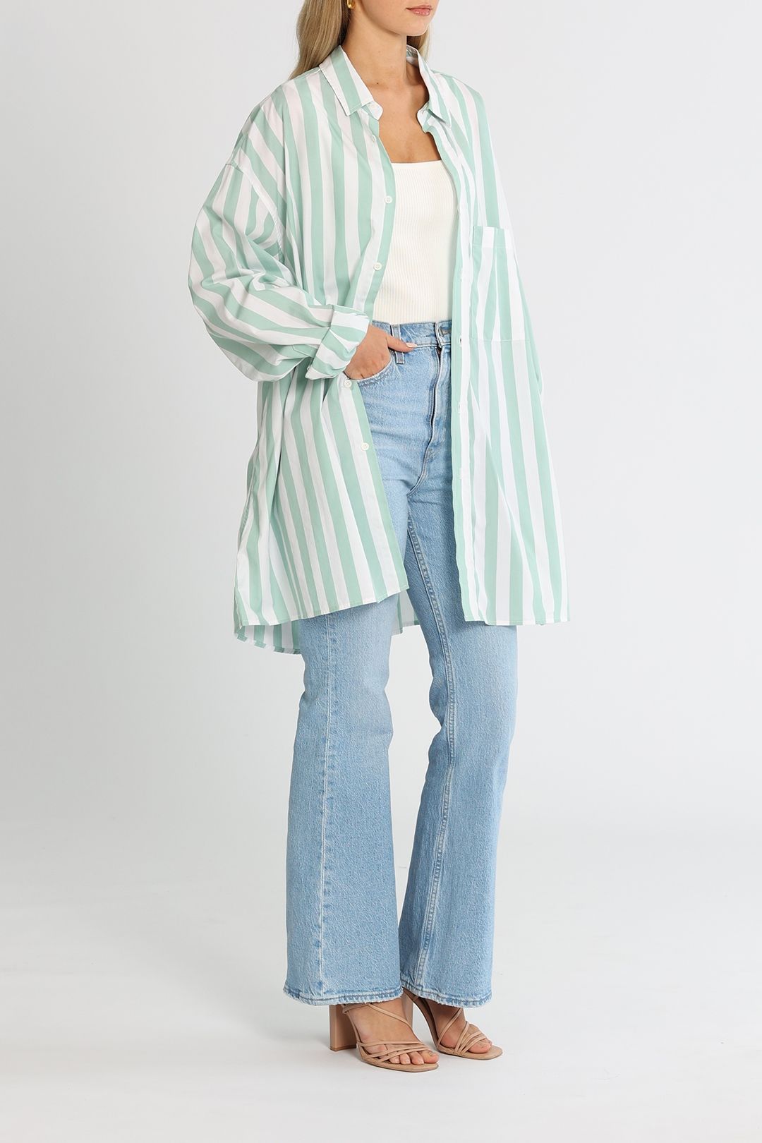 Blanca Frankie Shirt Green Stripe Long Sleeves