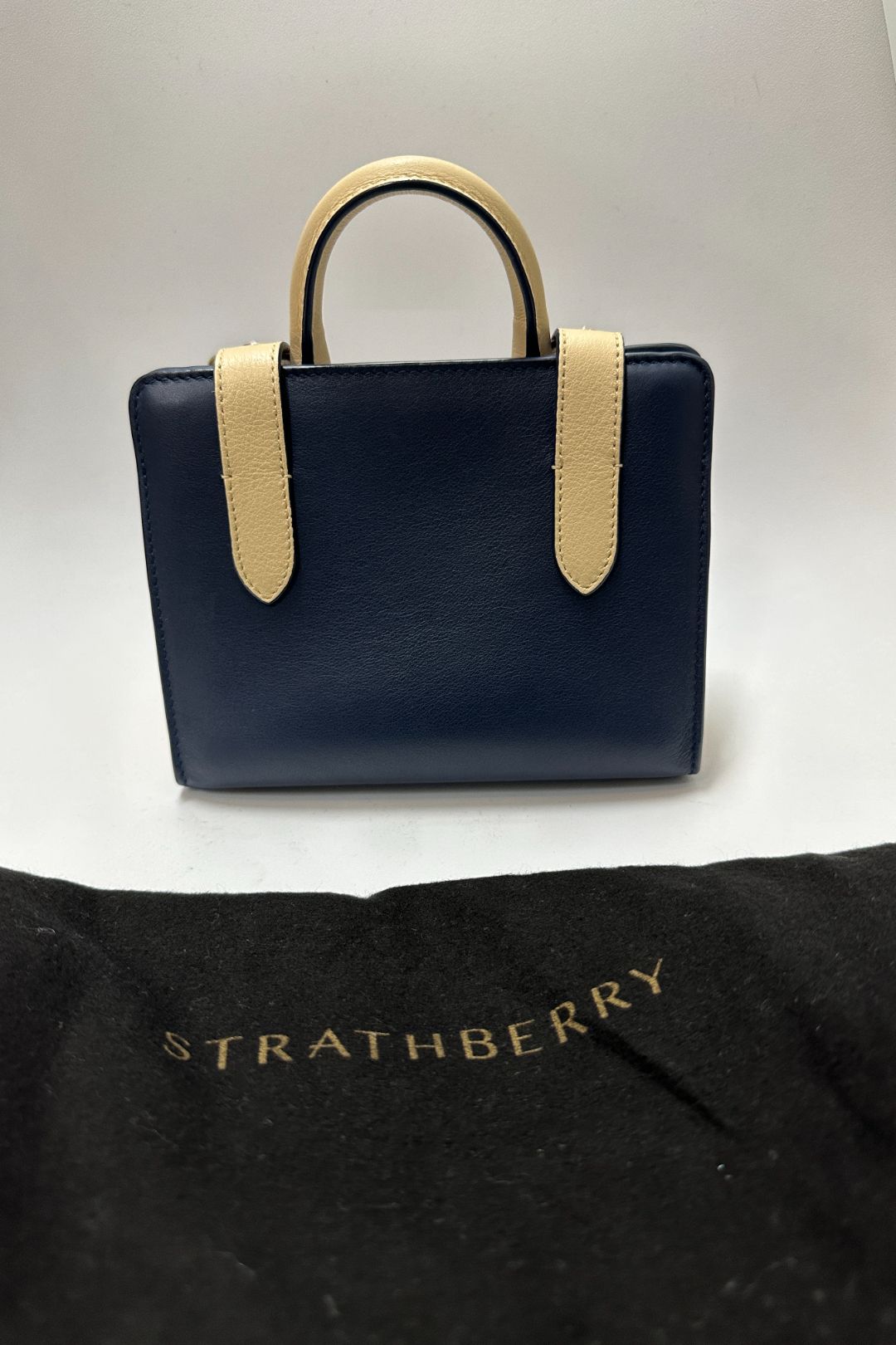 Strathberry Blue and Beige Nano Leather Tote