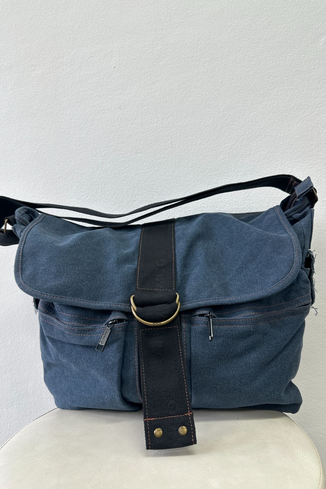 Blue and Black Messenger Bag