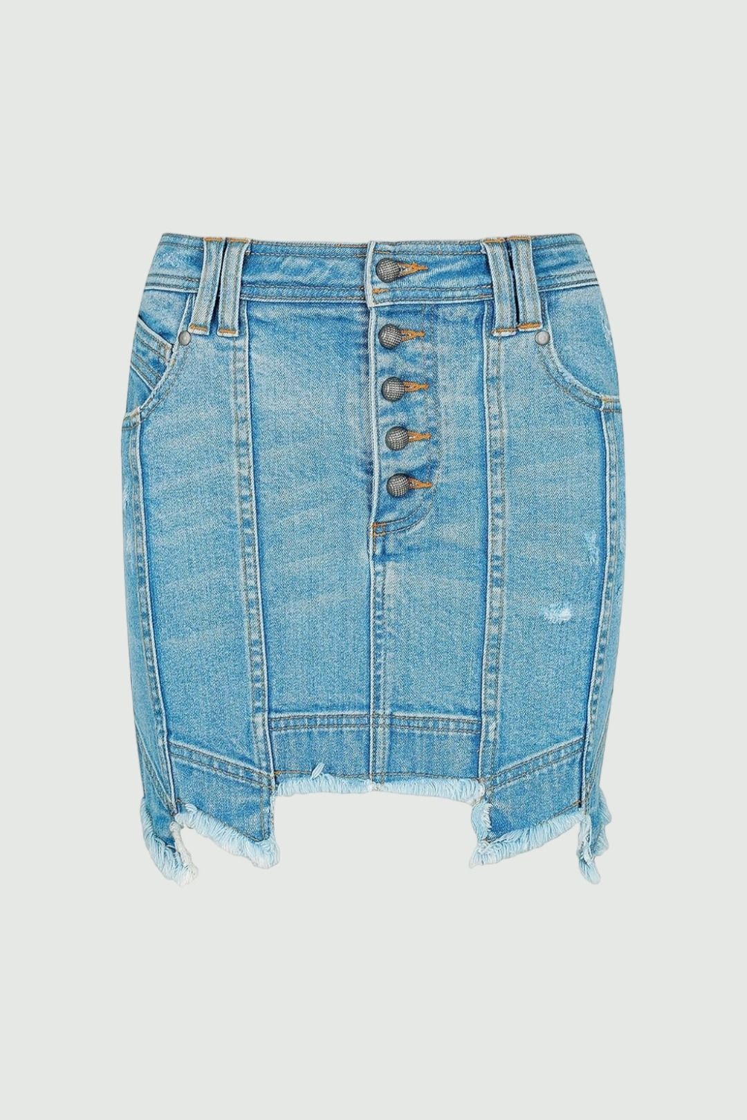 AJE Blue Crawford Frayed Denim Mini Skirt